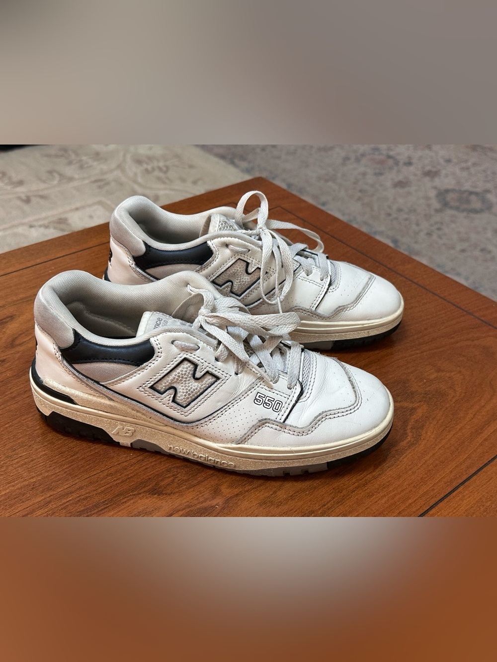 New Balance 550 BB550LWT White Black Leather Sneakers Women’s 7 Court Shoes